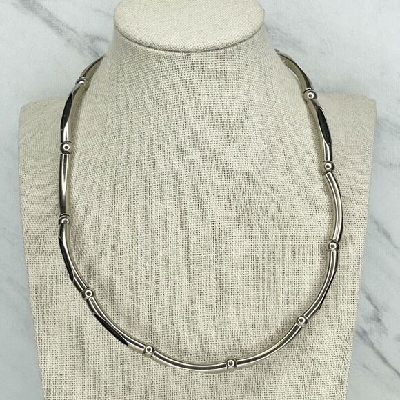 Silver Tone Curve Beaded Cord Necklace - Picture 1 of 5